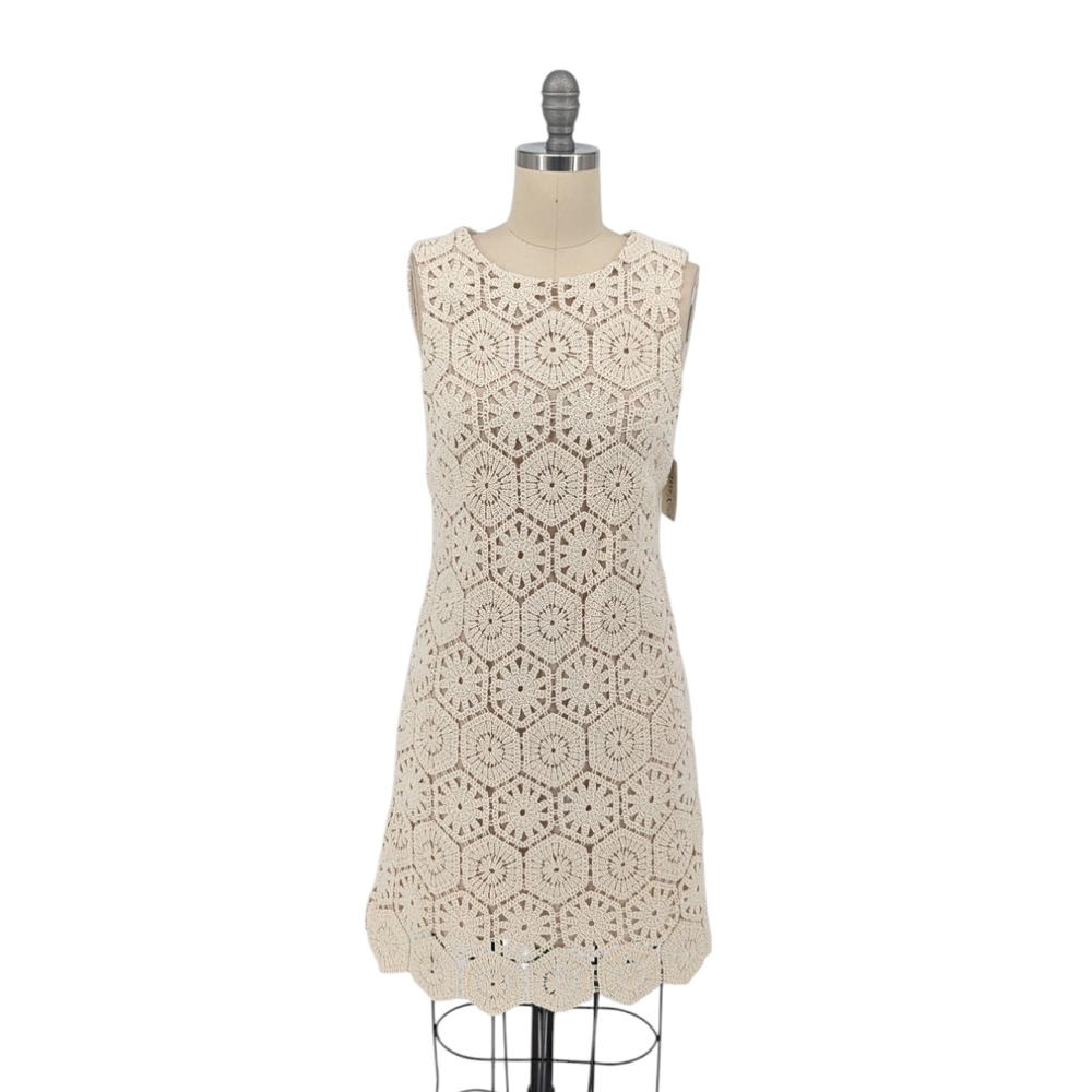 Alice & Olivia Crochet Shift Dress Cream 4 bohemian cottagecore resort